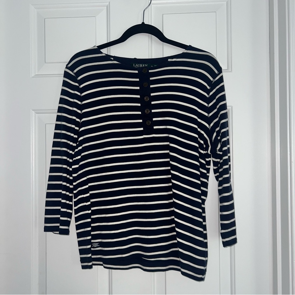 Lauren Ralph Lauren | Blue and White Striped Top | XL